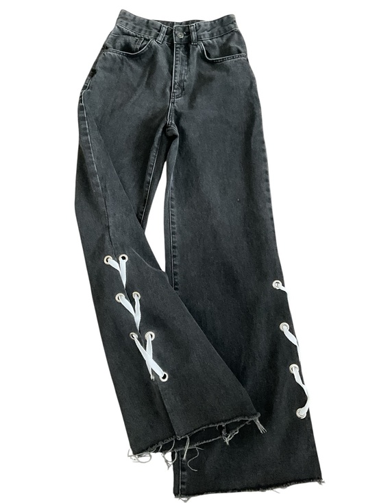 The Ragged Priest Denim - The Ragged Priest Flare Leg Jeans with Lace Up Detail